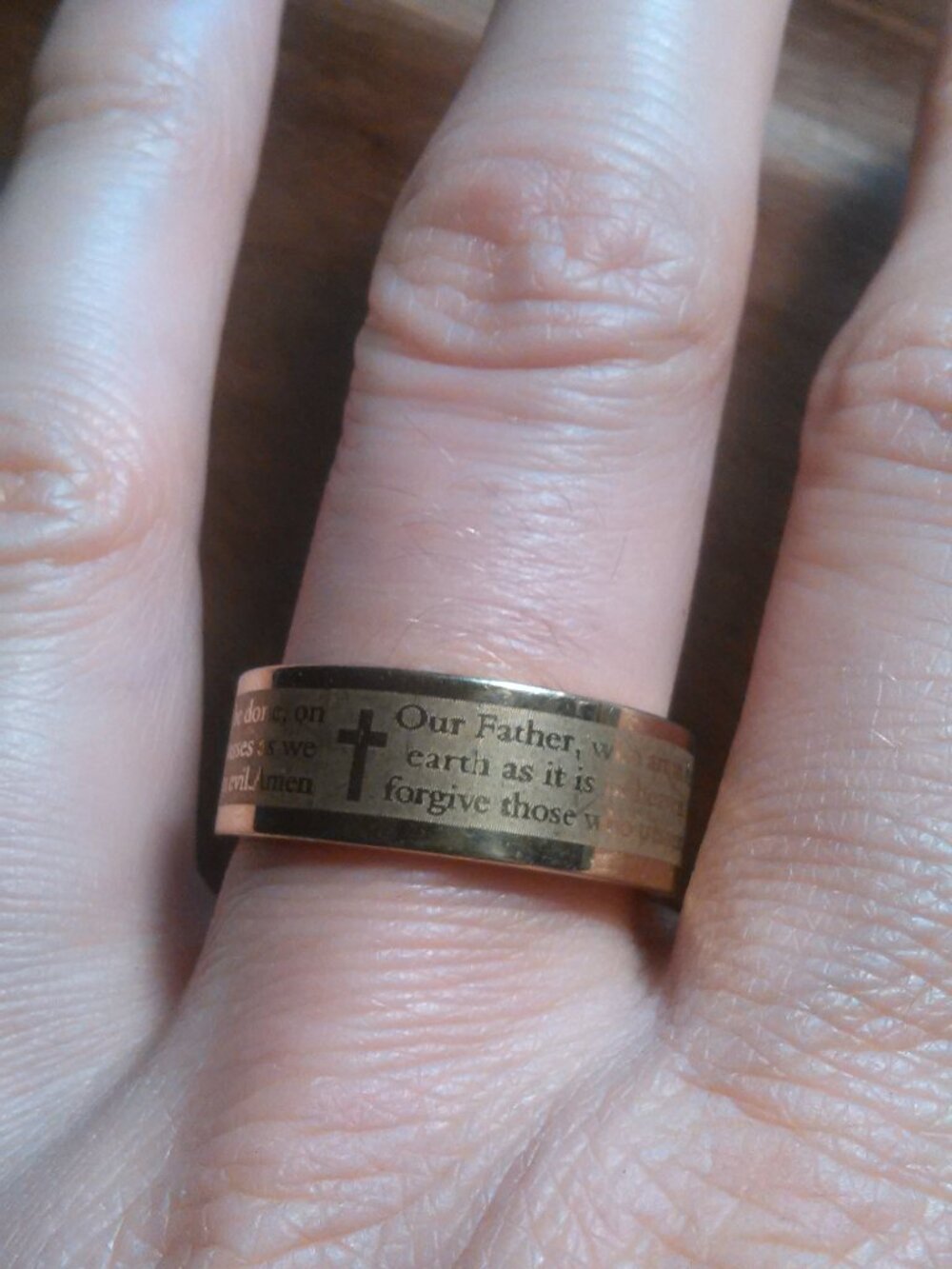 Yellow Gold Plated Stainless Steel Lord's Prayer Ring (Size 9)